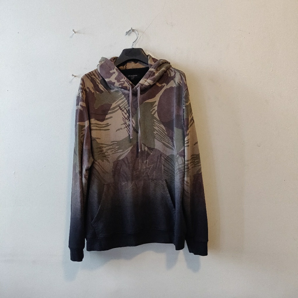 All Saints Contour Camo Print Hoodie Black